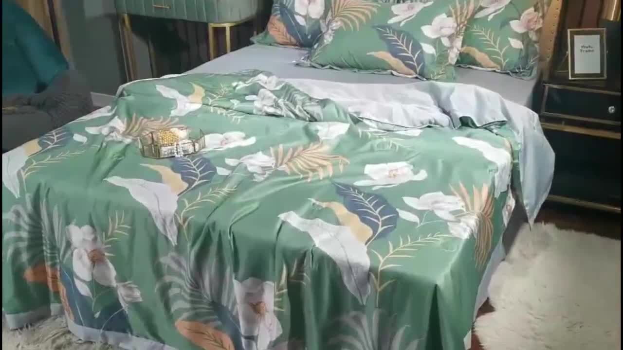 91家纺网 家纺一手货源 找家纺 梦柏2021新款水洗天丝夏被 夏凉被 秋暮悠然（绿）