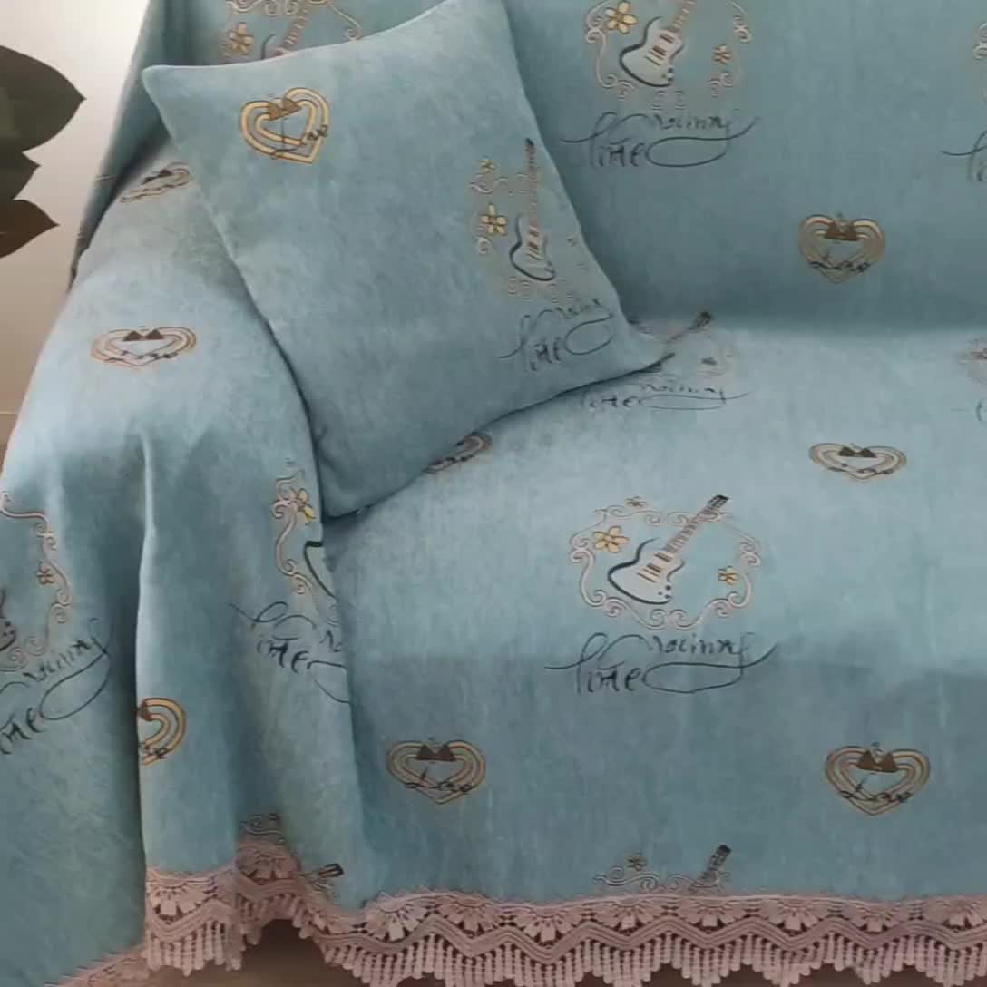 91家纺网 家纺一手货源 找家纺 启博 2022全盖雪尼尔沙发巾沙发垫沙发套沙发罩 小提琴-绿