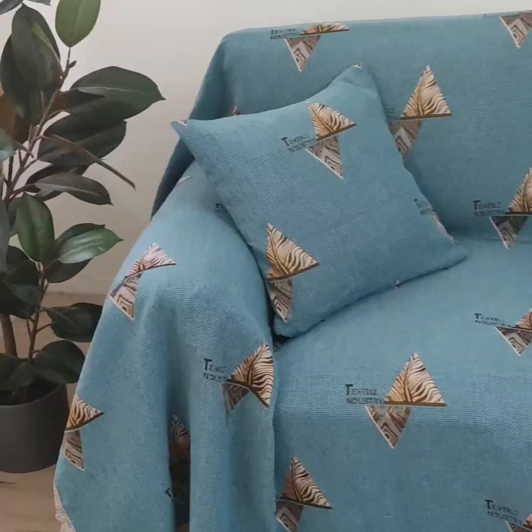 91家纺网 家纺一手货源 找家纺 启博 2022全盖雪尼尔沙发巾沙发垫沙发套沙发罩 罗曼情怀-蓝
