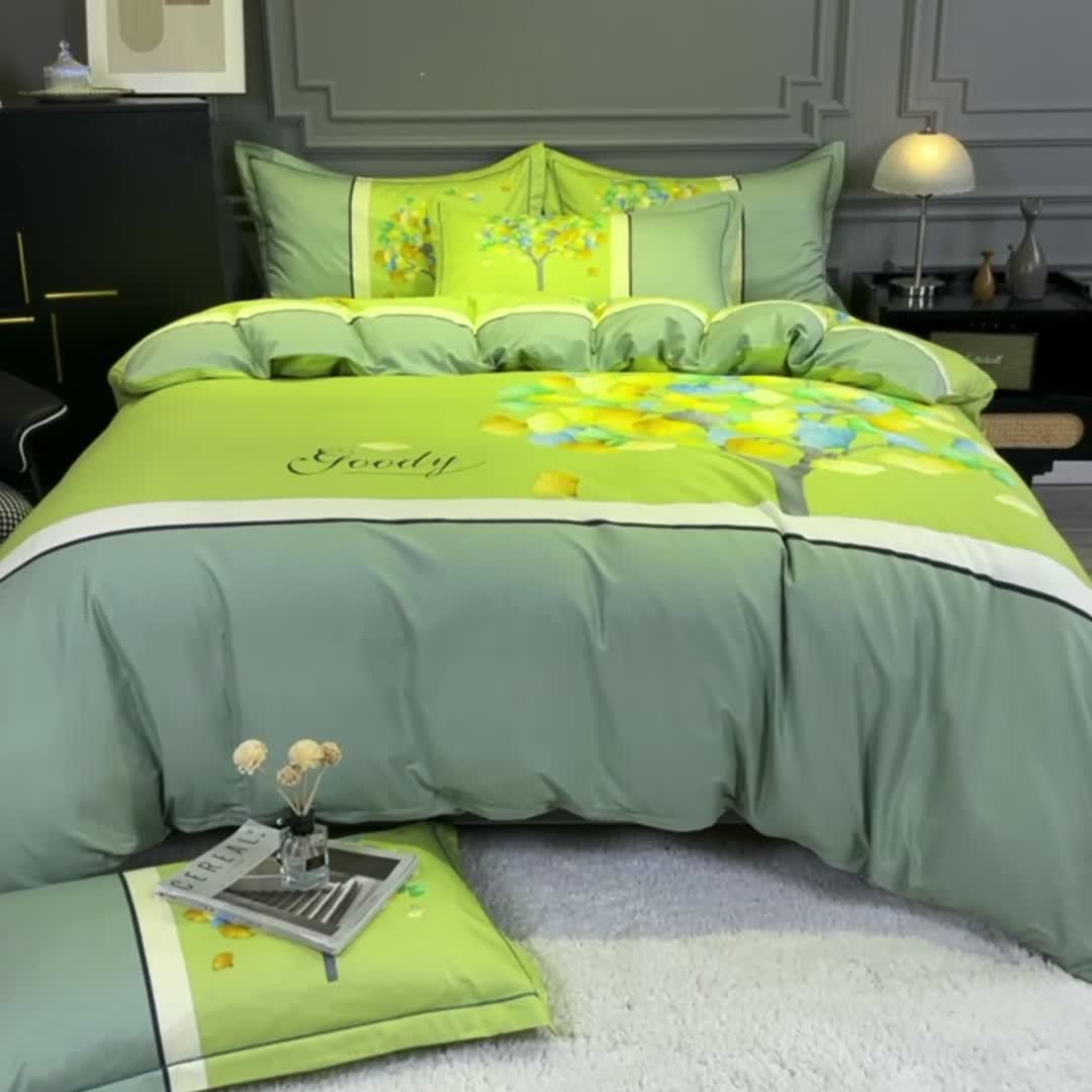 91家纺网 家纺一手货源 找家纺 金爱家 2021新款全棉活性花卉系列四件套 彩虹树