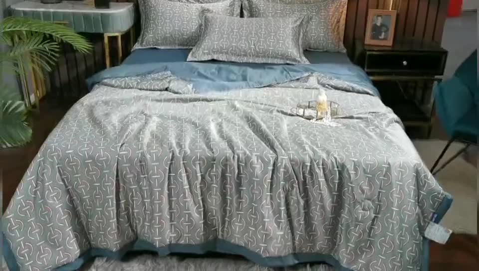 91家纺网 家纺一手货源 找家纺 梦柏2021新款水洗天丝夏被 夏凉被 字母T