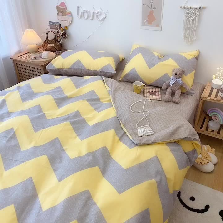 91家纺网 家纺一手货源 找家纺 2022年新款卡通系列全棉印花四件套实拍图直播爆款 波谱