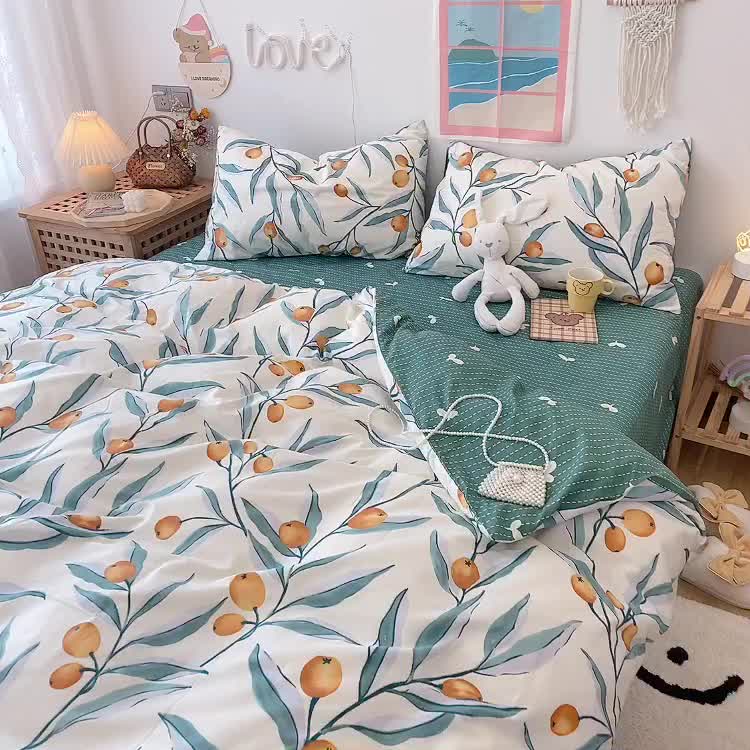 91家纺网 家纺一手货源 找家纺 沐棉家居  2022年新款13070全棉印花四件套直播爆款 盛夏果实