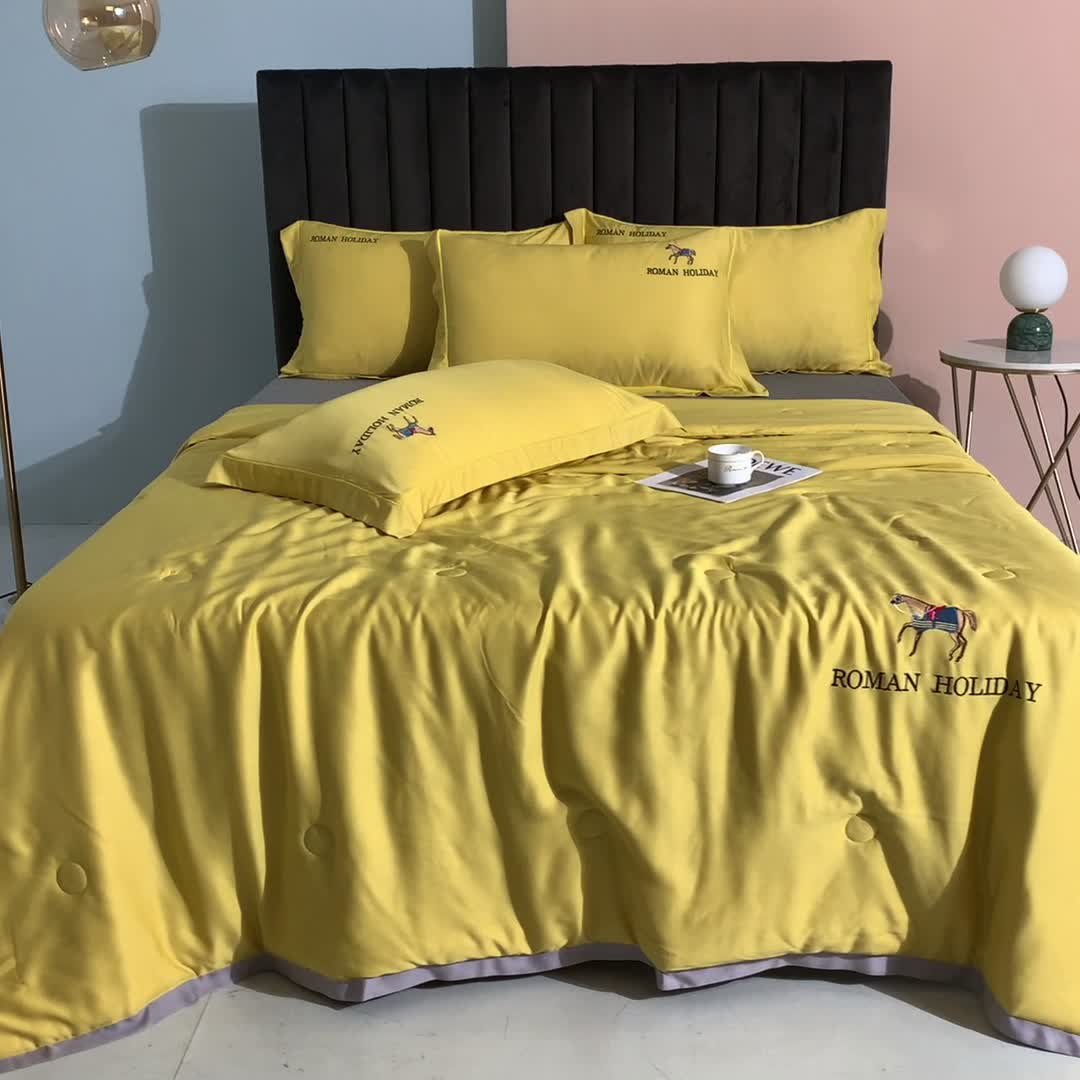 91家纺网 家纺一手货源 找家纺 棉生活 2021新款爱玛系列天丝夏被 柠檬黄