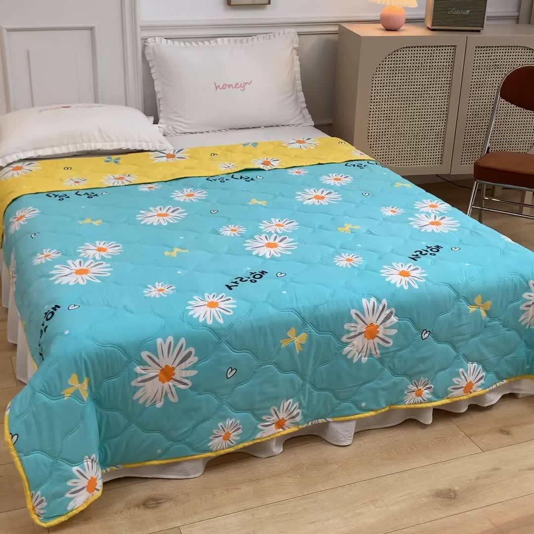 91家纺网 家纺一手货源 找家纺 百花王 2021新款芦荟棉夏凉被 迷迭香菊