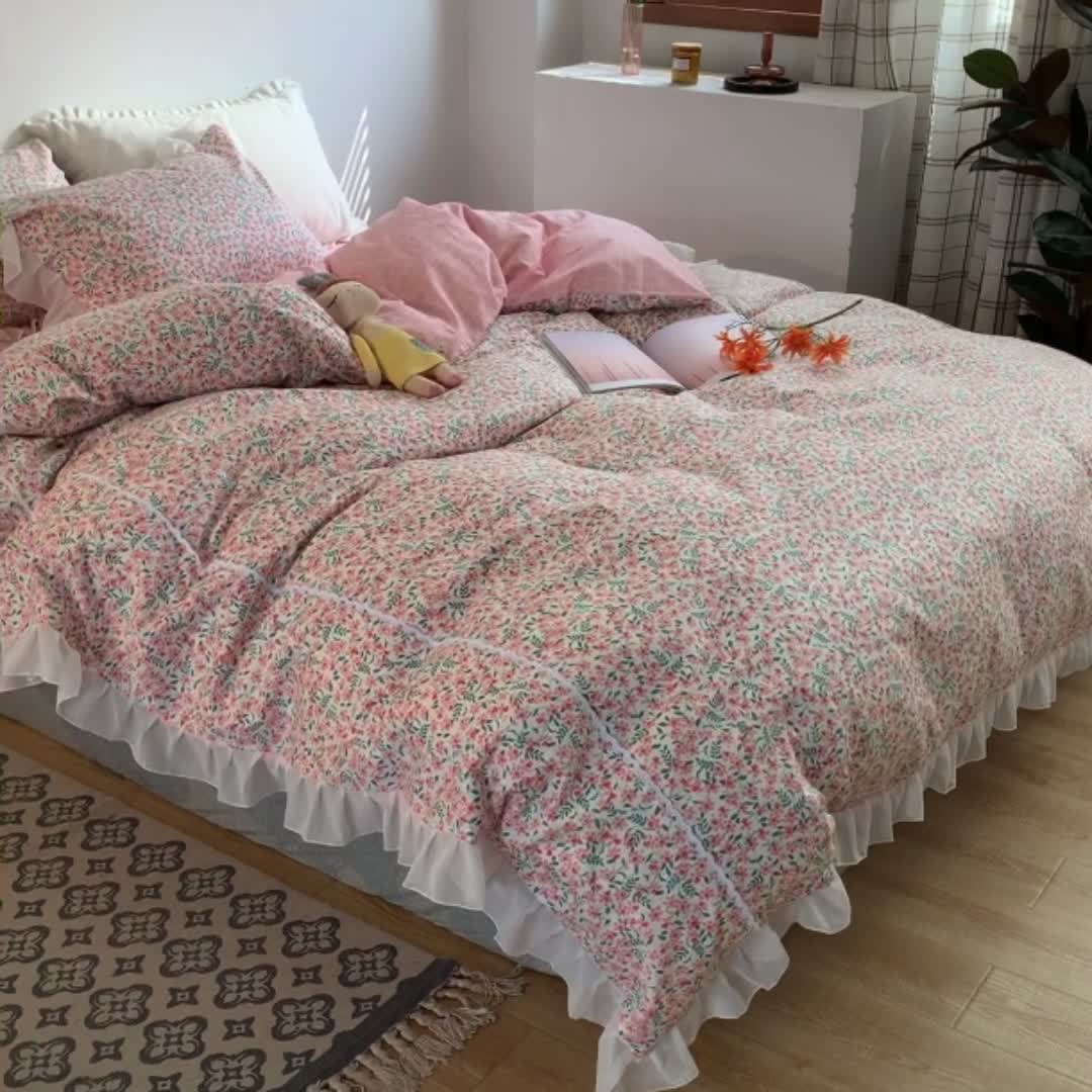 91家纺网 家纺一手货源 找家纺 怡家居 2021新款韩版全棉四件套 桃夭