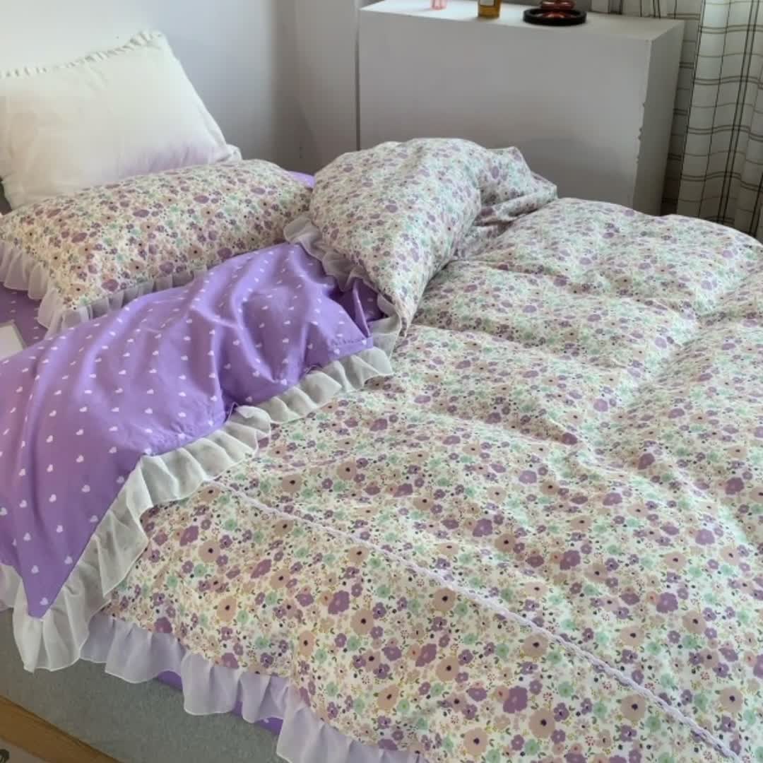 91家纺网 家纺一手货源 找家纺 怡家居 2021新款韩版全棉四件套 紫萱