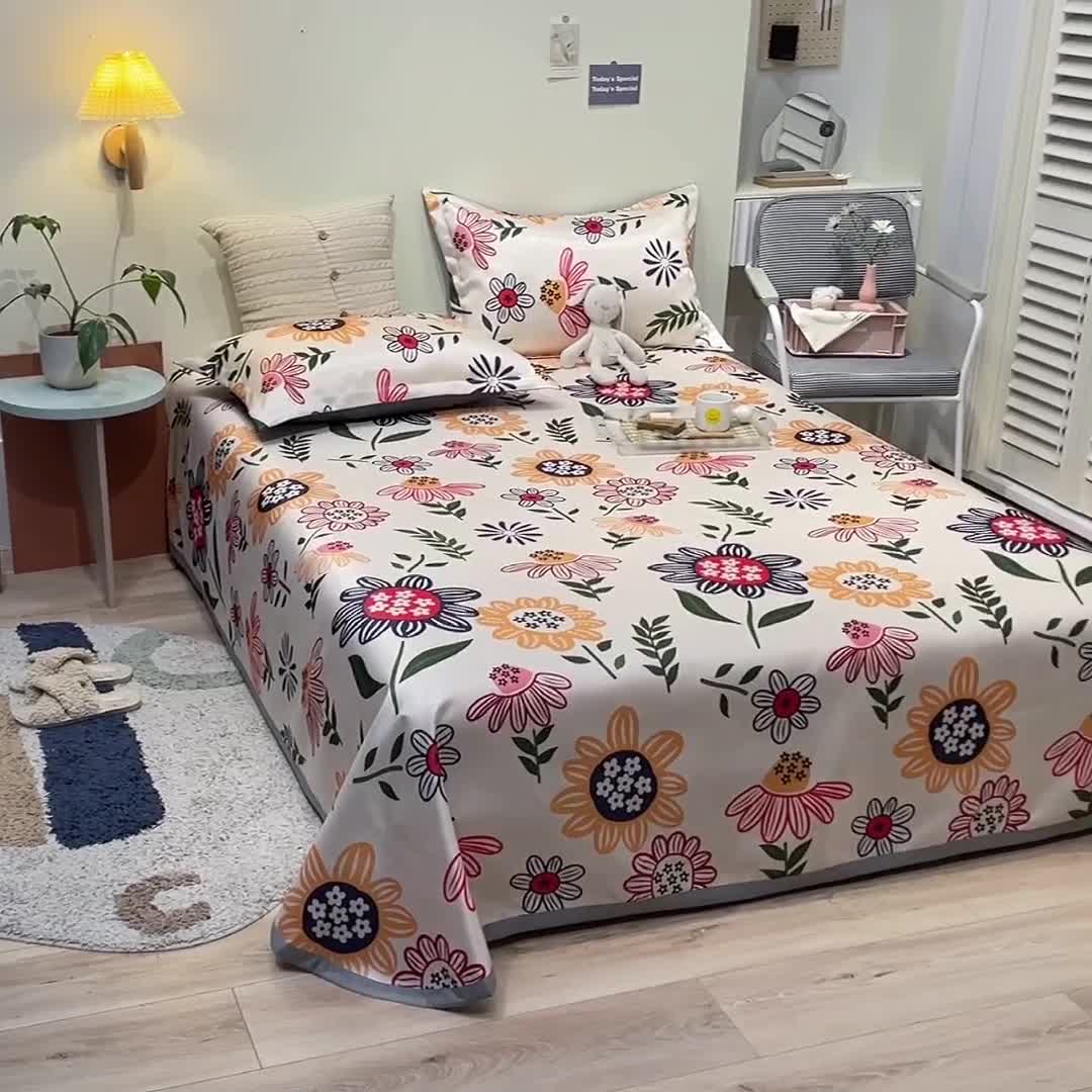 91家纺网 家纺一手货源 找家纺 琪格格 2022新款大版印花凉感冰丝席三件套 幸福花