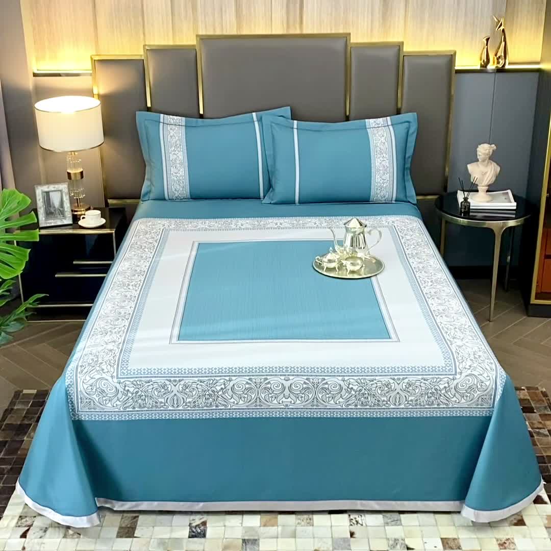 91家纺网 家纺一手货源 找家纺 威克凯丽 2023新款竹语天丝软凉席定位款 漫步田园-海蓝