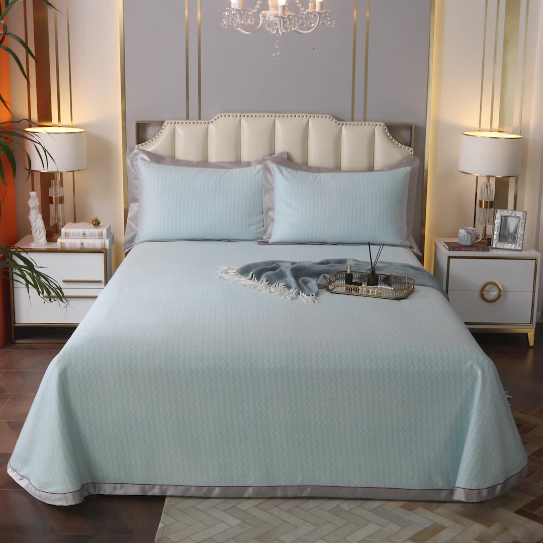 91家纺网 家纺一手货源 找家纺 威克凯丽 2023新款竹语天丝软凉席 布鲁塞尔-绿灰