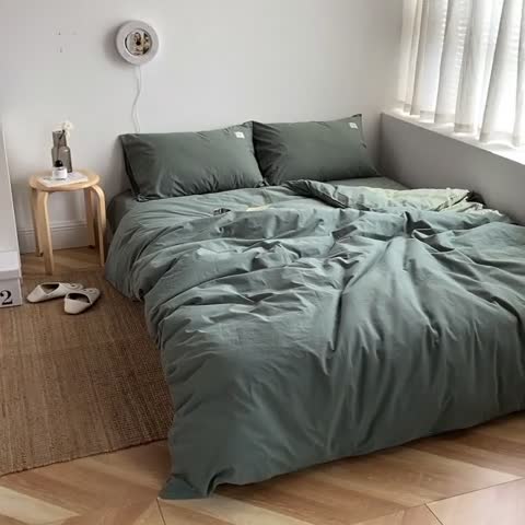 91家纺网 家纺一手货源 找家纺 雅居纺家纺 2022新款全棉水洗棉四件套 墨子绿