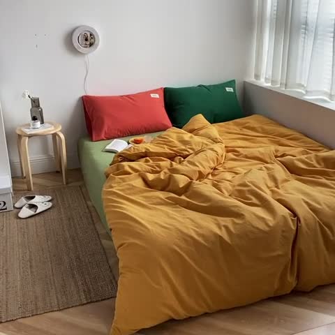 91家纺网 家纺一手货源 找家纺 雅居纺家纺 2022新款全棉水洗棉四件套 活力黄