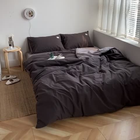 91家纺网 家纺一手货源 找家纺 雅居纺家纺 2022新款全棉水洗棉四件套 低调灰绅士灰