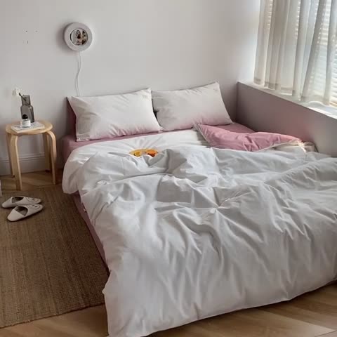 91家纺网 家纺一手货源 找家纺 雅居纺家纺 2022新款全棉水洗棉四件套 白+绅士红