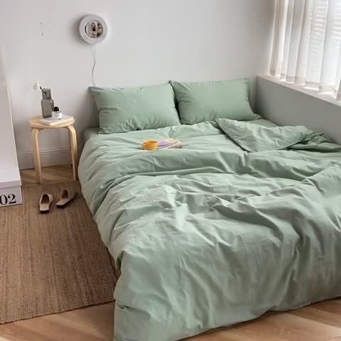 91家纺网 家纺一手货源 找家纺 雅居纺家纺 2022新款全棉水洗棉四件套 ins水绿