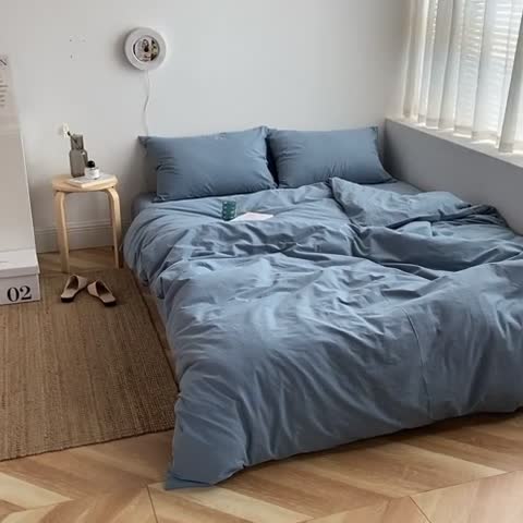 91家纺网 家纺一手货源 找家纺 雅居纺家纺 2022新款全棉水洗棉四件套 ins浅蓝