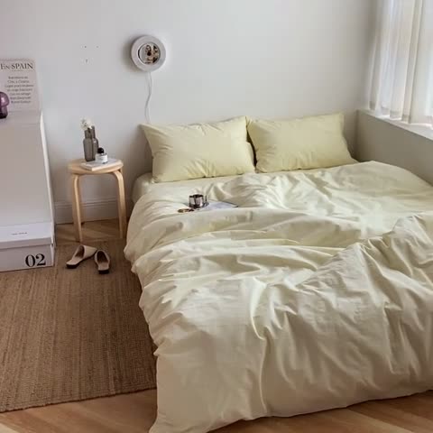 91家纺网 家纺一手货源 找家纺 雅居纺家纺 2022新款全棉水洗棉四件套 ins米黄