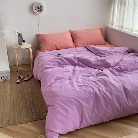 91家纺网 家纺一手货源 找家纺 雅居纺家纺 2022新款全棉水洗棉四件套 ins魅紫粉