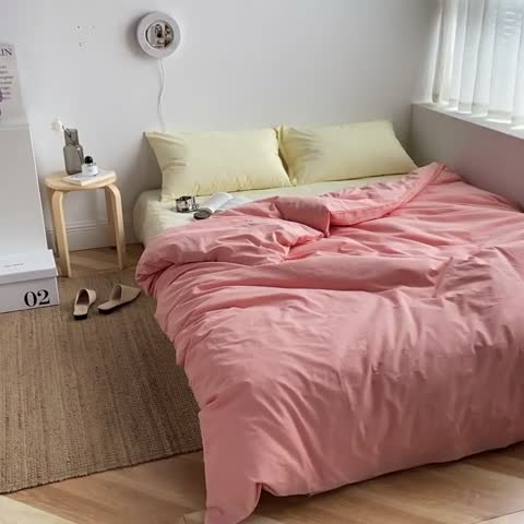 91家纺网 家纺一手货源 找家纺 雅居纺家纺 2022新款全棉水洗棉四件套 ins粉米黄