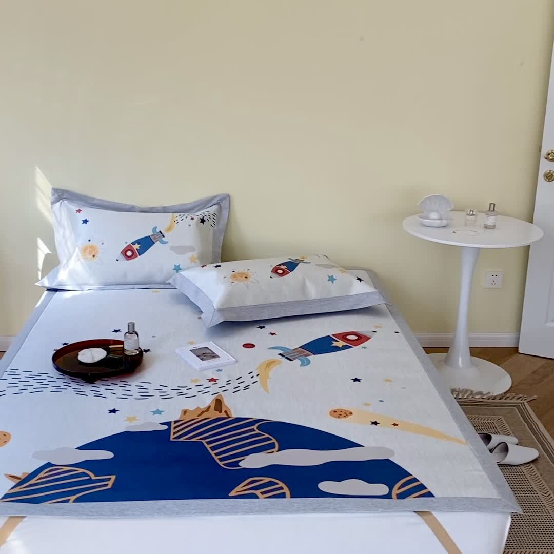 91家纺网 家纺一手货源 找家纺 时年家纺 2021新款水洗冰露丝养生凉席数码印花-轻奢 追梦