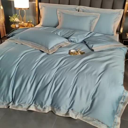 91家纺网 家纺一手货源 找家纺 2024新款高支高密轻奢风长绒棉刺绣绣花四件套千寻系列 茗萃蓝