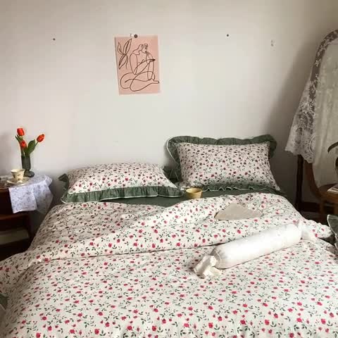 91家纺网 家纺一手货源 找家纺 棉生活 2022新款韩系花边碎花四件套 法尔曼