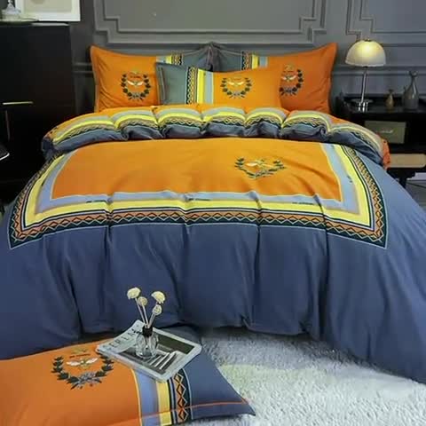 91家纺网 家纺一手货源 找家纺 金爱家 2021新款大版磨毛条格简约四件套 梵尔赛