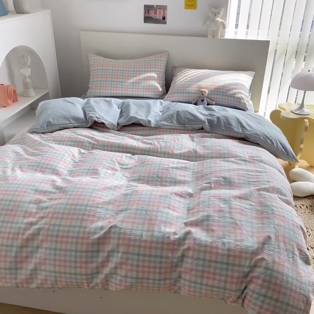 91家纺网 家纺一手货源 找家纺 蓝巢 2021新款全棉色织水洗棉四件套 冰激凌绿