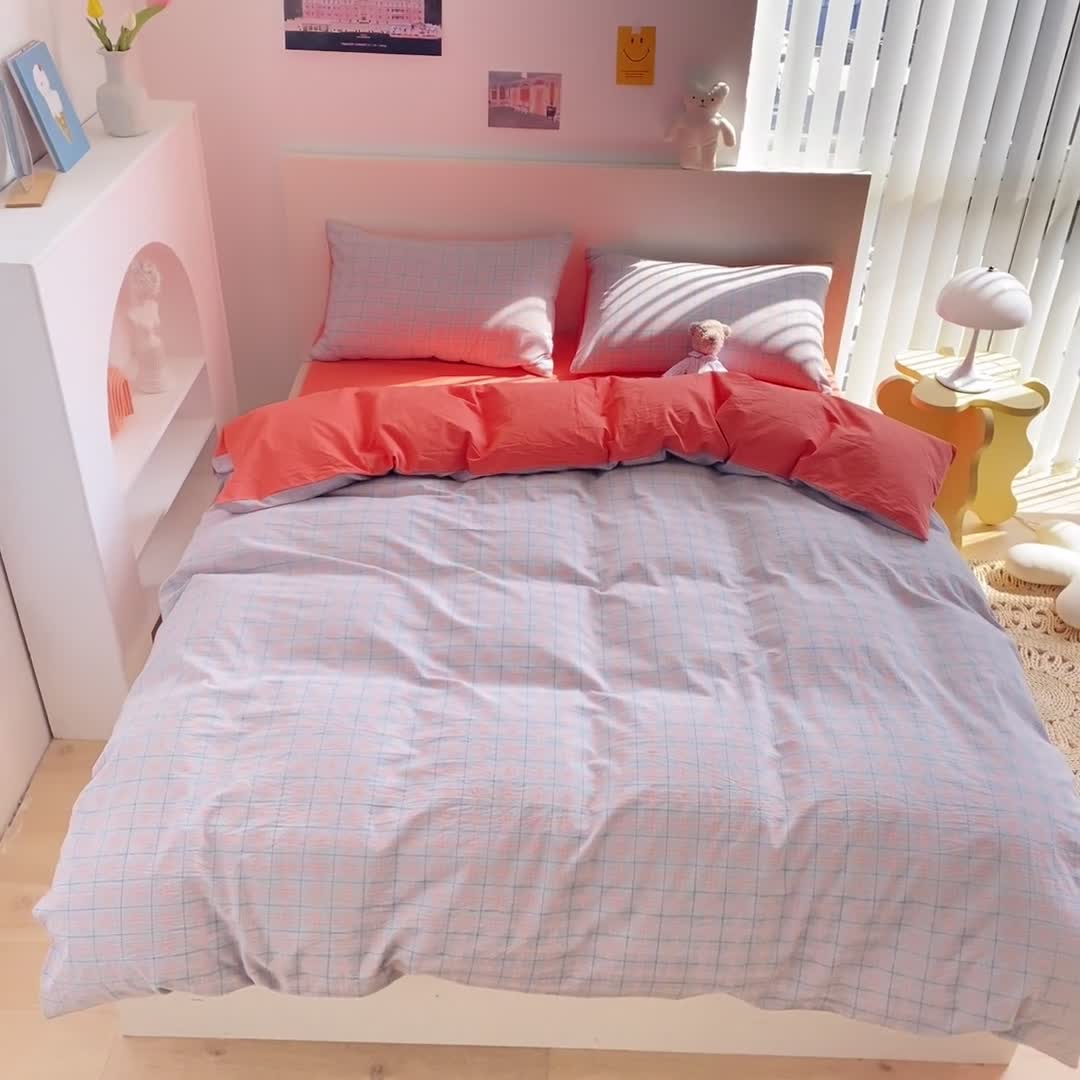 91家纺网 家纺一手货源 找家纺 蓝巢 2021新款全棉色织水洗棉四件套 雅致灰