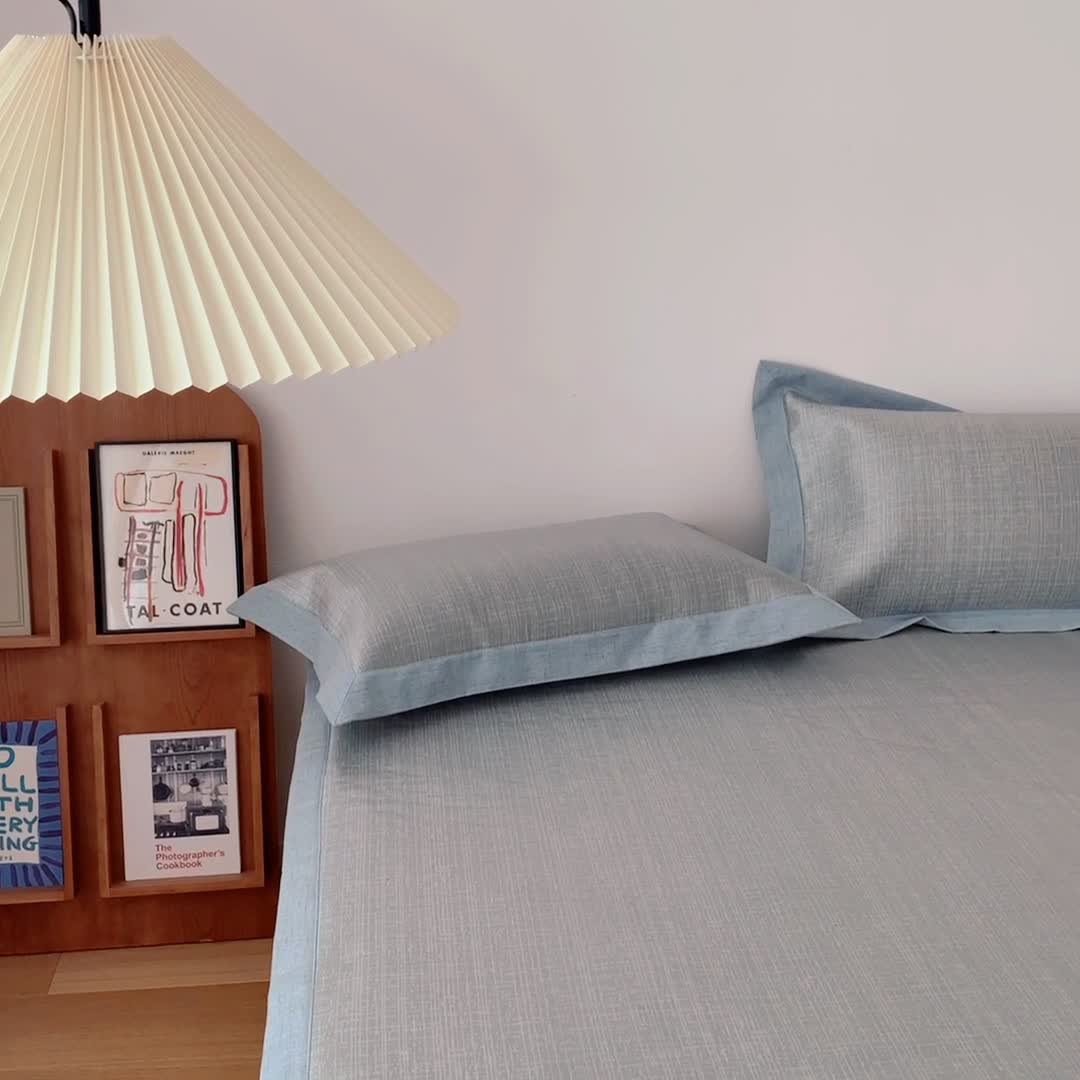 91家纺网 家纺一手货源 找家纺 时年 2021新款水洗提花冰丝凉席养生席 席纹-蓝灰