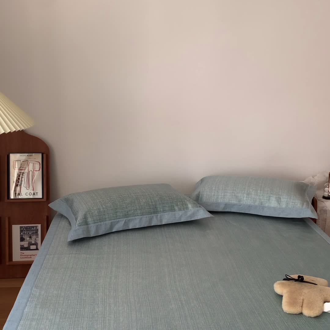 91家纺网 家纺一手货源 找家纺 时年 2021新款水洗提花冰丝凉席养生席 席纹-绿