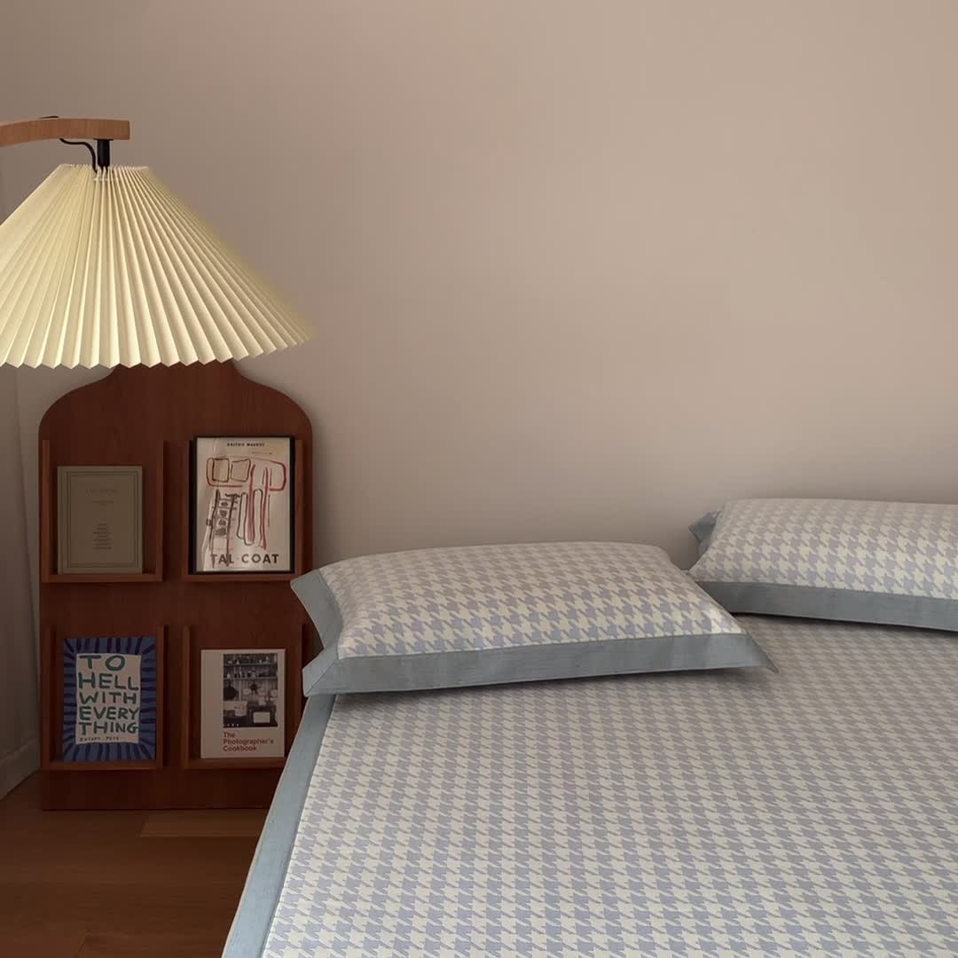 91家纺网 家纺一手货源 找家纺 时年 2021新款水洗提花冰丝凉席养生席 千鸟格-天蓝