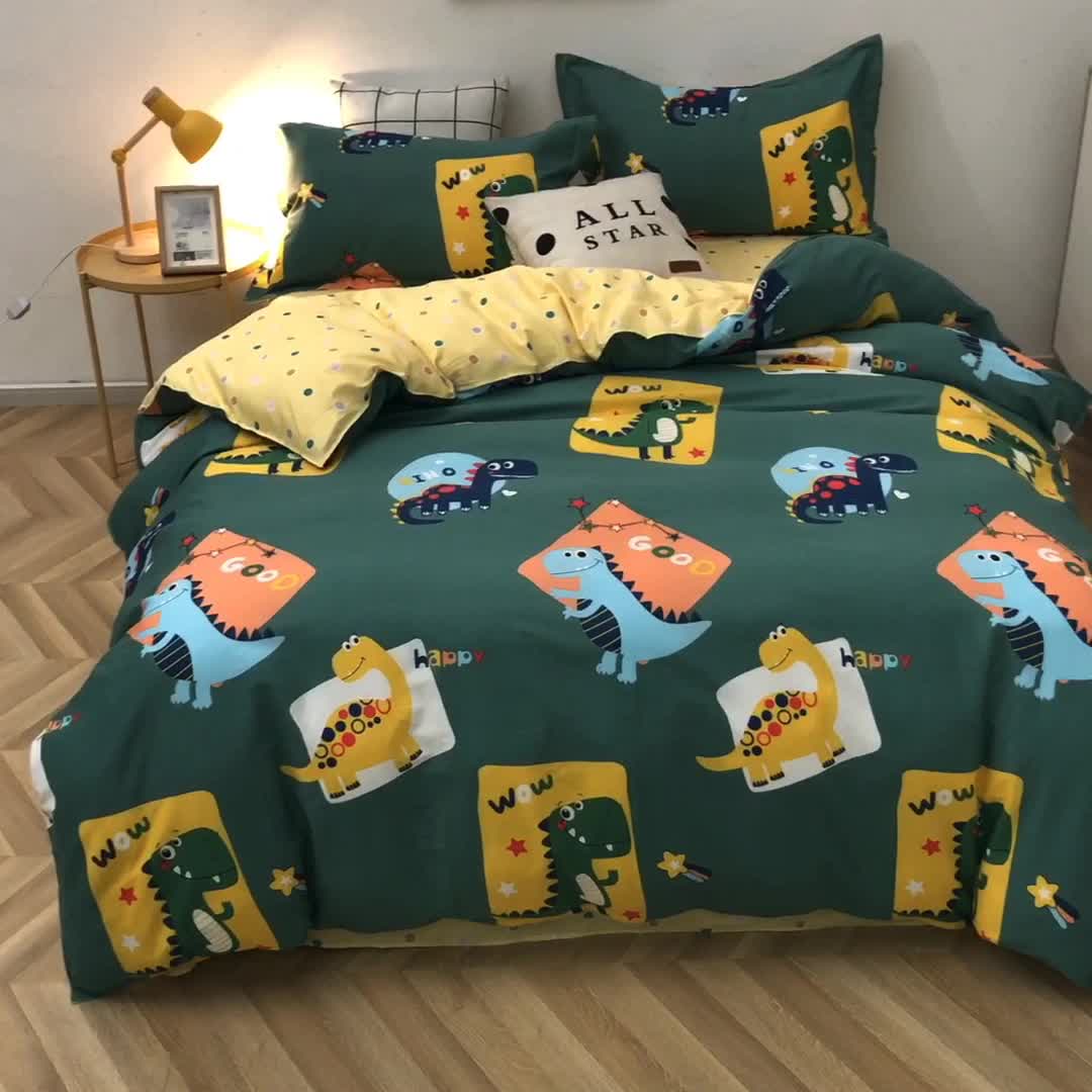 91家纺网 家纺一手货源 找家纺 晶缦家纺 2021秋冬款全棉12868多规格四件套 恐龙家族