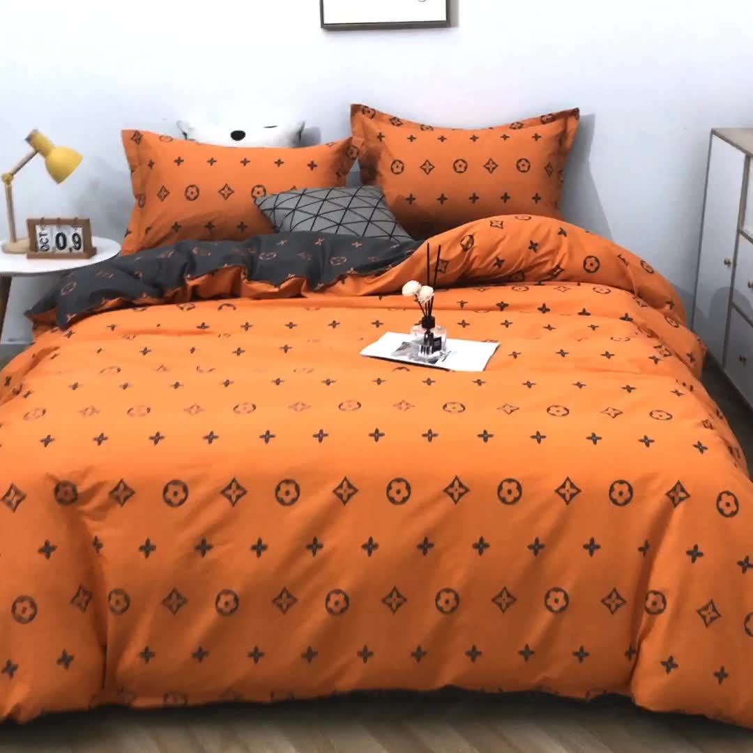 91家纺网 家纺一手货源 找家纺 晶缦家纺 2021新款秋冬款全棉12868多规格四件套潮流桔