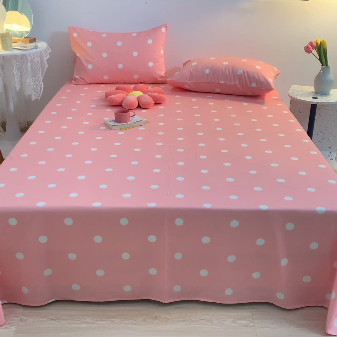 91家纺网 家纺一手货源 找家纺 梦家居 2021新款40s纯棉13372卡通单床单 波点浅粉