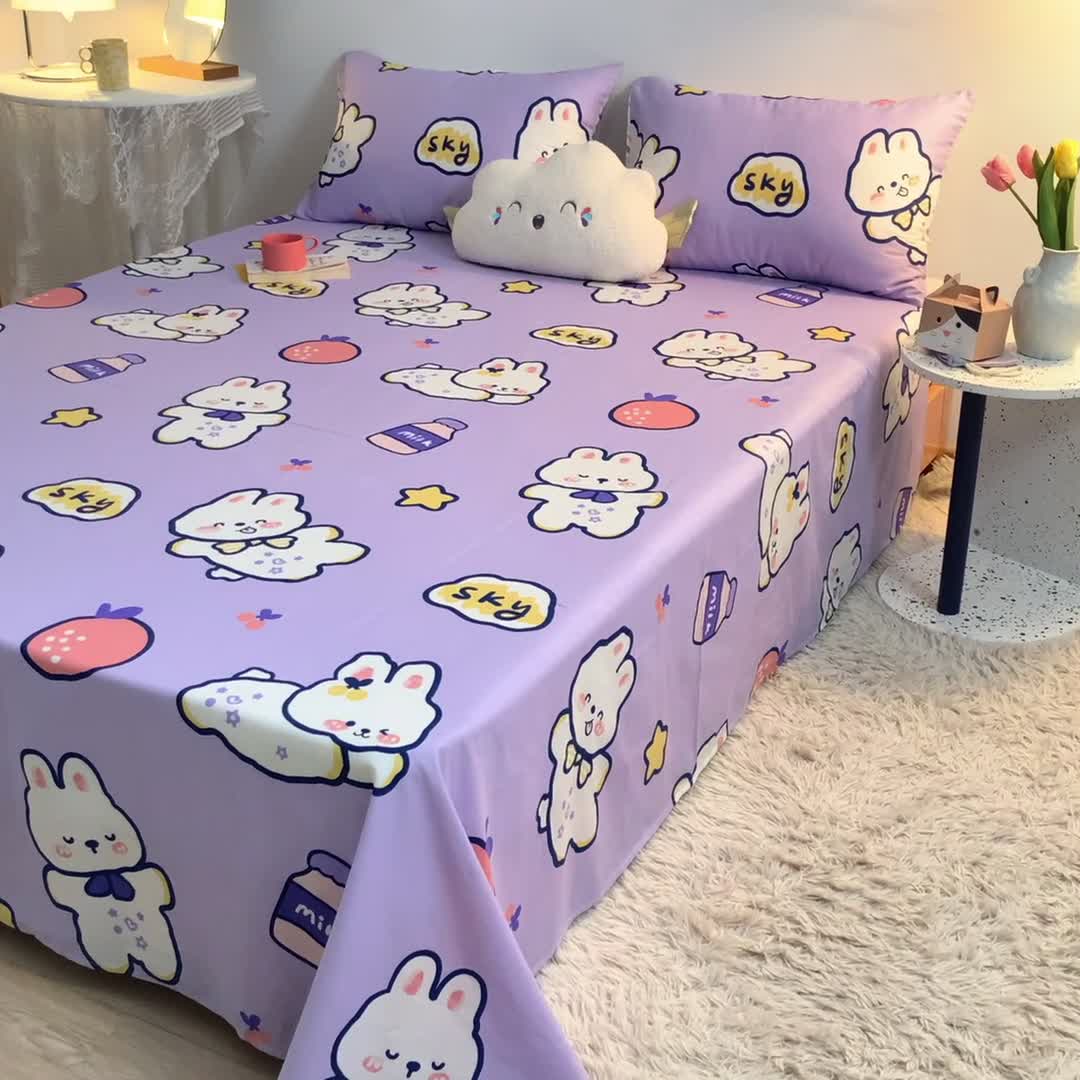 91家纺网 家纺一手货源 找家纺 梦家居 2021新款40s纯棉13372卡通单床单 软萌兔