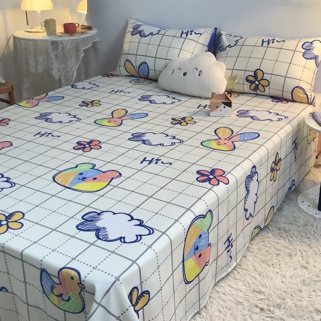 91家纺网 家纺一手货源 找家纺 梦家居 2021新款40s纯棉13372卡通单床单 小彩熊