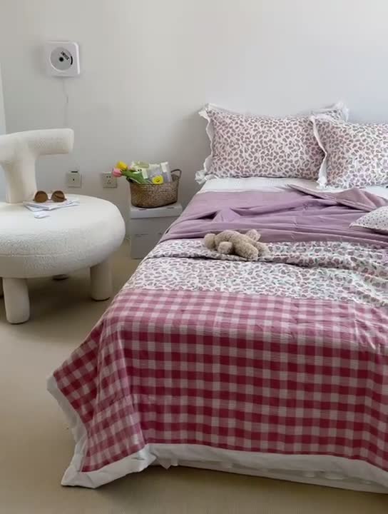 91家纺网 家纺一手货源 找家纺 洋铭区 2021新款拼色水洗棉夏被 藤萝紫