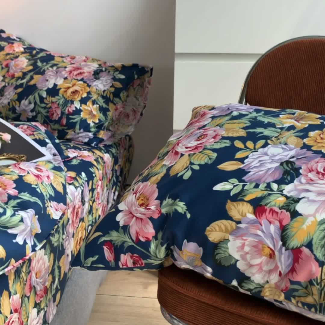 91家纺网 家纺一手货源 找家纺 怡家居 2021新款全棉印花田园四件套 花舞