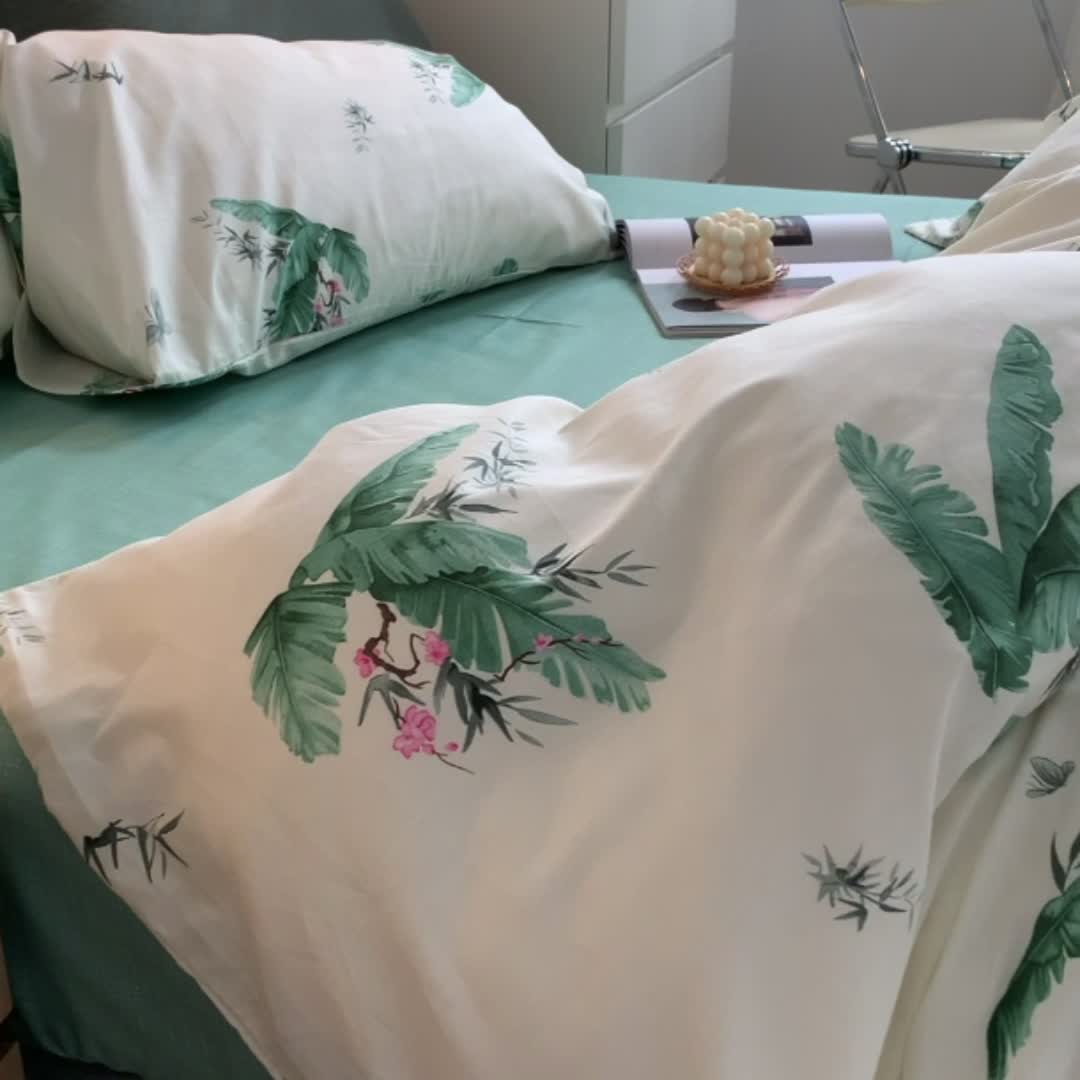 91家纺网 家纺一手货源 找家纺 怡家居 2021新款全棉印花田园四件套 清曲