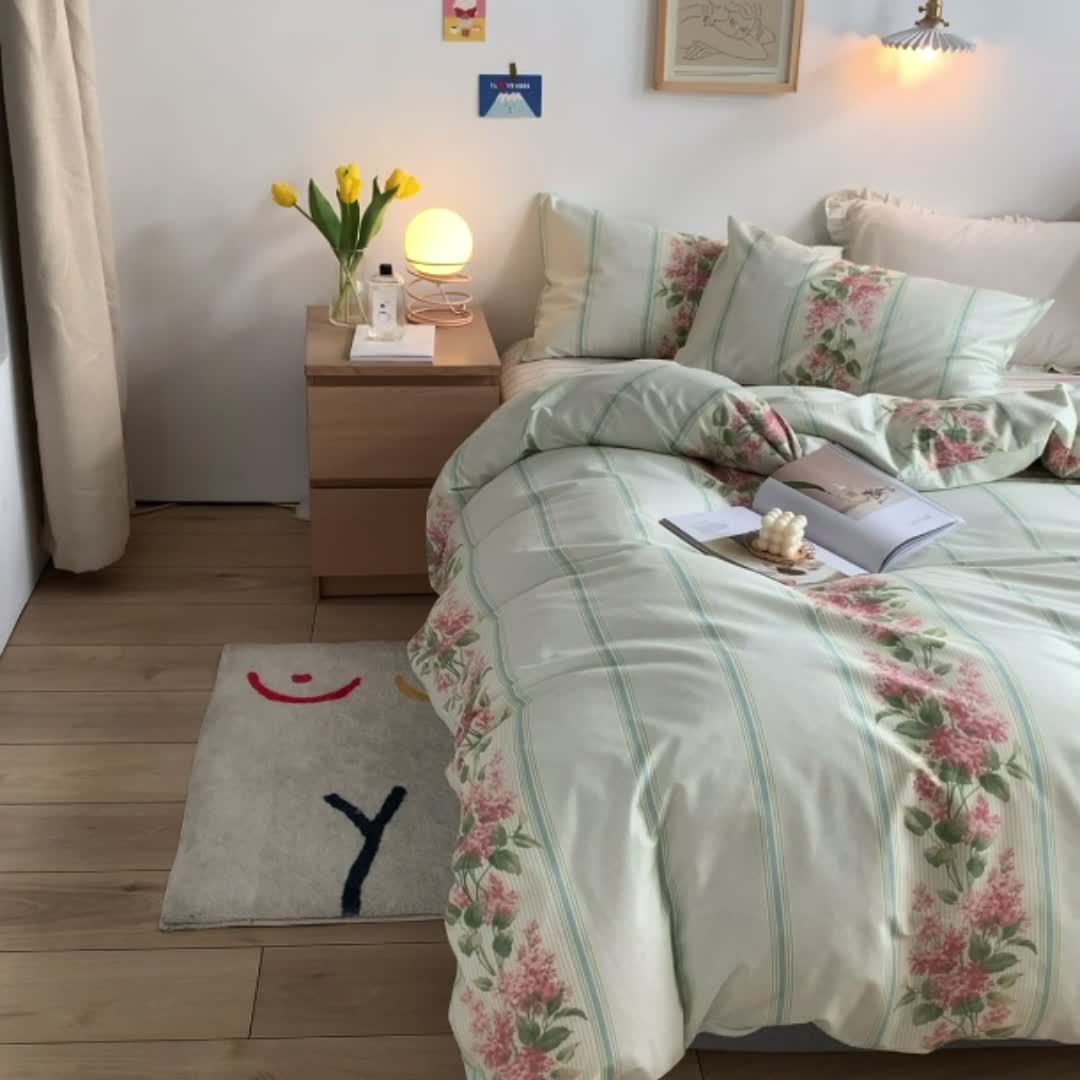 91家纺网 家纺一手货源 找家纺 怡家居 2021新款全棉印花田园四件套 云水谣