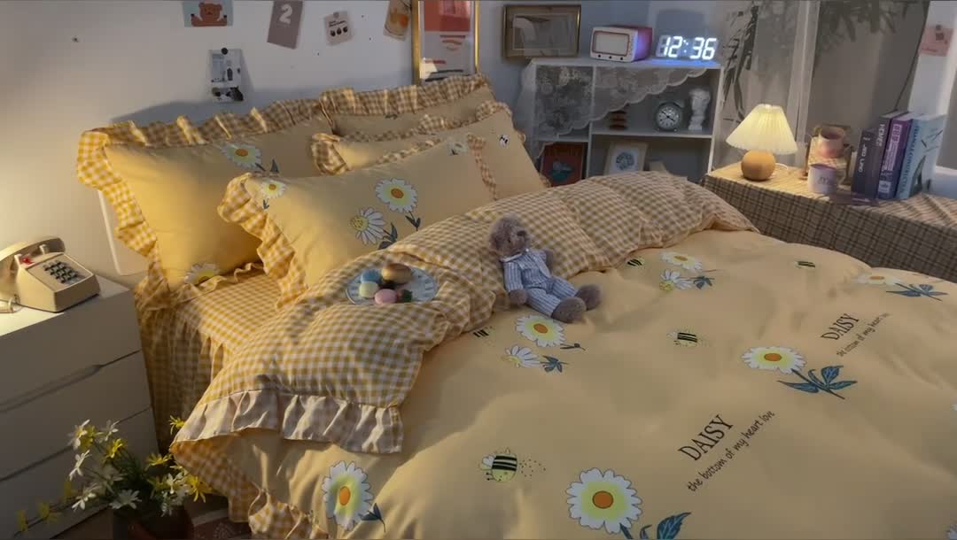 91家纺网 家纺一手货源 找家纺 维娜斯 2021新款植物羊绒磨毛韩版花边四件套爱的相恋