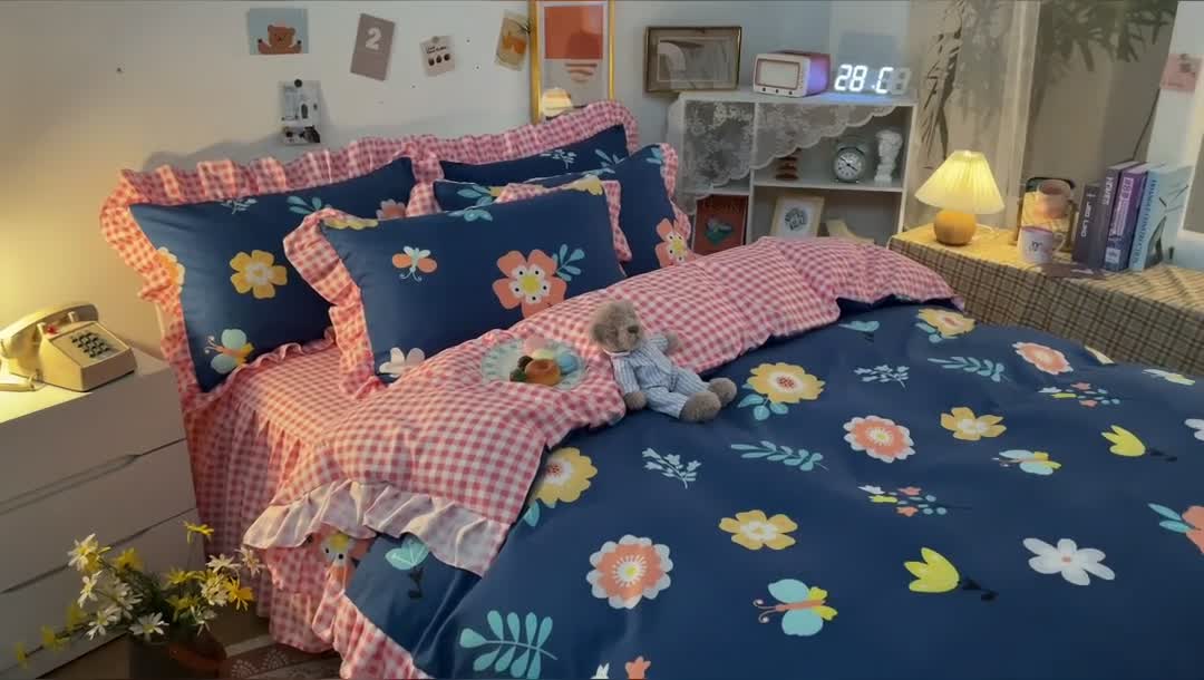 91家纺网 家纺一手货源 找家纺 维娜斯 2021新款植物羊绒磨毛韩版花边四件套 甜蜜花园