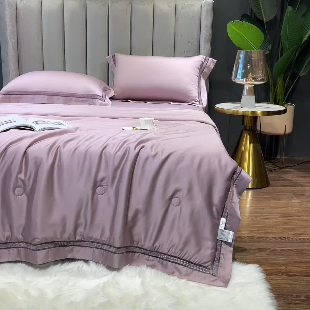 91家纺网 家纺一手货源 找家纺 榻尚家居2021新款天丝夏被床单款床笠款四件套夏紫