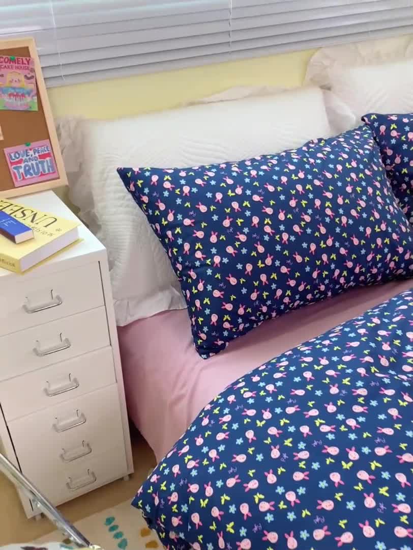 91家纺网 家纺一手货源 找家纺 田野家纺 2021新款初夏全棉四件套 萌萌猪