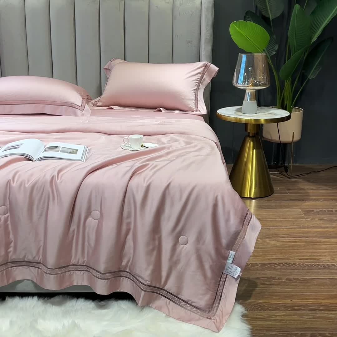 91家纺网 家纺一手货源 找家纺 榻尚家居奥地利天丝夏被床单款床笠款四件套夏粉