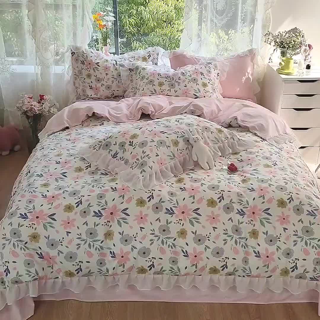 91家纺网 家纺一手货源 找家纺 千朵 2021新款全棉四件套 粉黛佳人拼接款