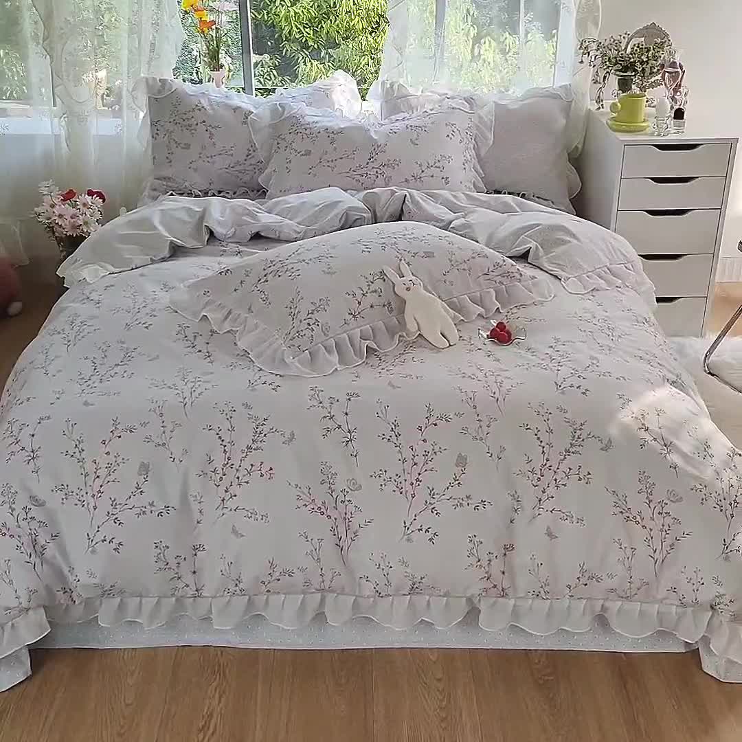 91家纺网 家纺一手货源 找家纺 千朵 2021新款全棉四件套 小城故事-灰