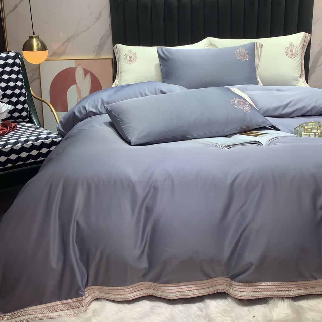 91家纺网 家纺一手货源 找家纺 安妮家居 2021新款水洗真丝刺绣四件套-奈雪系列 豆豆灰