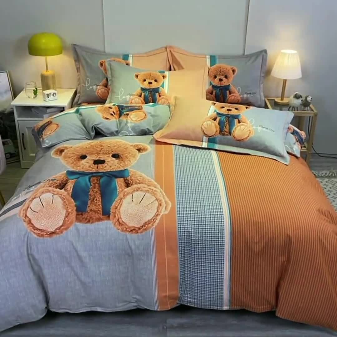 91家纺网 家纺一手货源 找家纺 金爱家 2021新款大版磨毛卡通系列四件套 帕布熊